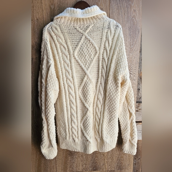 Original Handmade Knit Chunky Cream Knit Sweater Zip XXL Fishermen Sweater - Picture 4 of 5